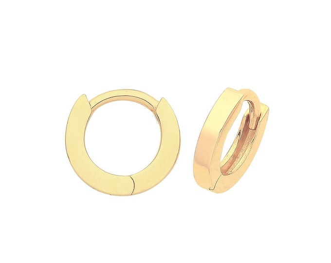 9ct Yellow Gold 7mm Diameter Hinged Plain Square Tube Huggies Hoop Earrings - Real 9K Gold