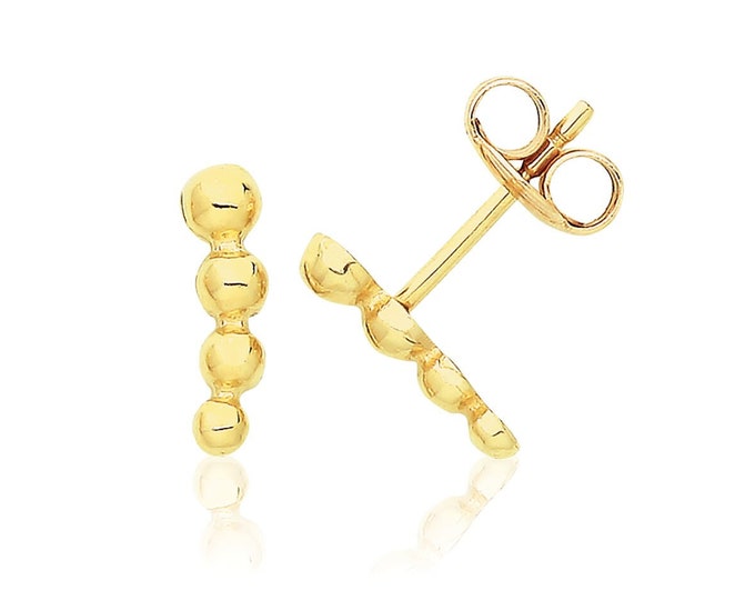 9ct Yellow Gold Graduated 8mm Bobble Bead Stud Earrings - Real 9K Gold