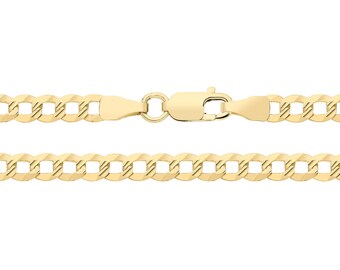 9ct Yellow Gold 3.2mm Wide Diamond Cut Curb Link Chain Necklaces Hallmarked - Solid 9K Gold