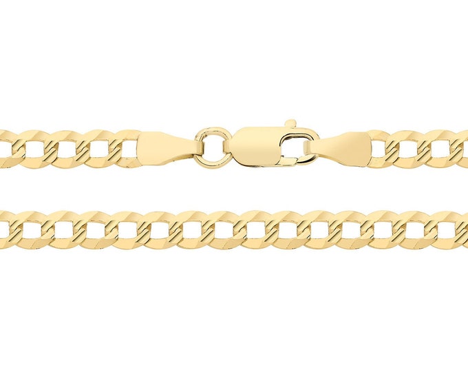 9ct Yellow Gold 3.2mm Wide Diamond Cut Curb Link Chain Necklaces Hallmarked - Solid 9K Gold