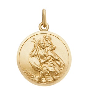 Solid 9ct Yellow Gold Round St Christopher Medallion Charm - Etsy UK