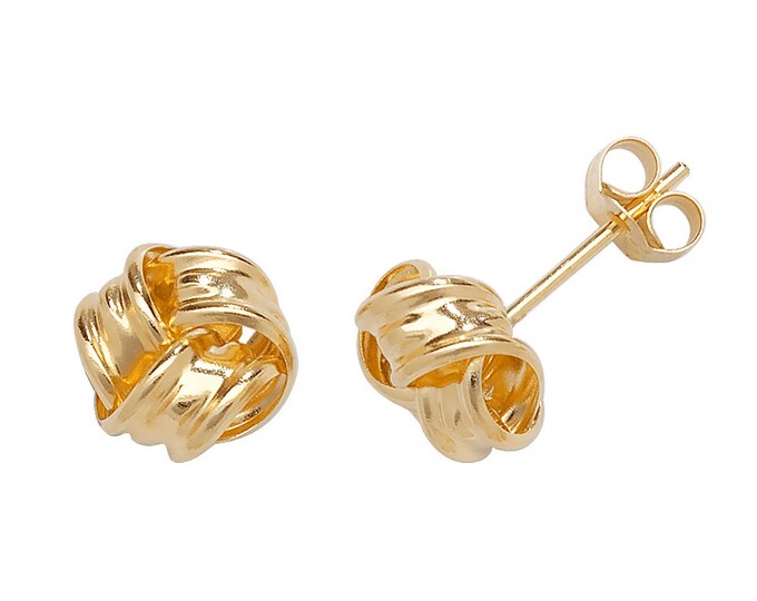 9ct Yellow Gold 6mm Twisted Ribbon Knot Stud Earrings - Real 9K Gold