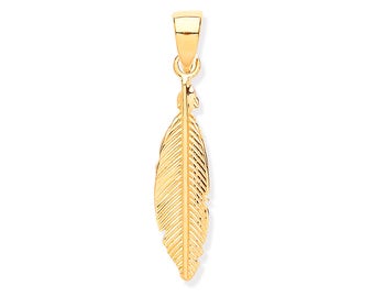 9ct Yellow Gold Small 2.5cm Feather Charm Pendant - Real 9K Gold