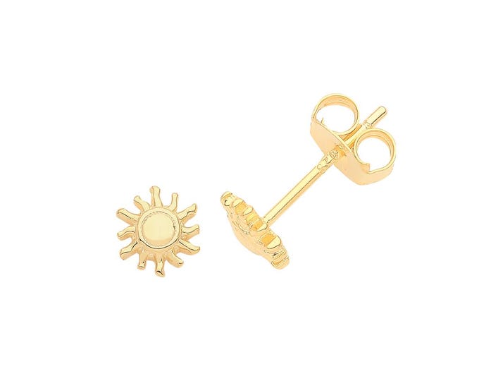 Gold Plated Sterling Silver Small 4mm Plain Polished Sun Stud Earrings