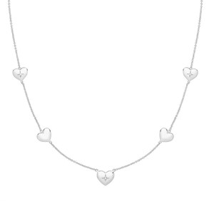 925 Sterling Silver Cz Heart Charms 18&quot; Necklace Rhodium Plated