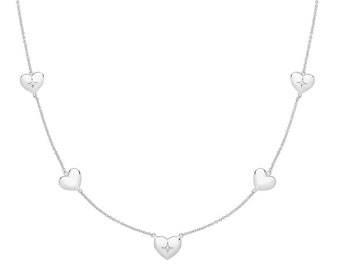 925 Sterling Silver Cz Heart Charms 18" Necklace Rhodium Plated