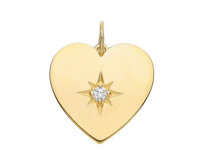 9ct Yellow Gold 10mm Cz Heart Tag Charm Pendant Hallmarked - Solid 9K Gold