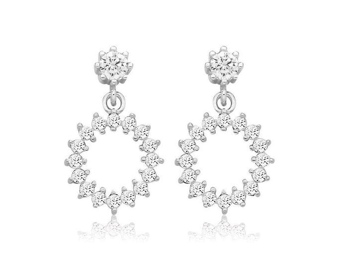 Sterling Silver CZ Circle of Life Stud Earrings 13x9mm