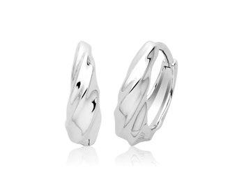 Rhodium Plated 925 Sterling Silver 9mm Hollow Twisted Dome Clicker Hoop Earrings