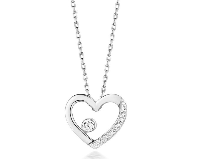 9ct Gold 0.06ct Diamond Heart Shaped Pendant on 17" Necklace - Rose Yellow White Gold - Real 9K Gold
