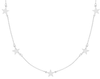 Five Star Constellation Charm Link Chain 16"-18" Necklace Rhodium Plated 925 Silver