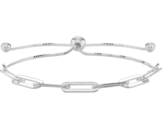 925 Sterling Silver Paper Clip Link 7" Friendship Toggle Pull Bracelet