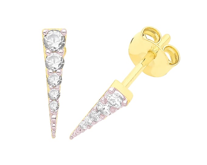 9ct Yellow Gold 10mm Cz Pave Set Spike Stud Earrings- Real 9K Gold