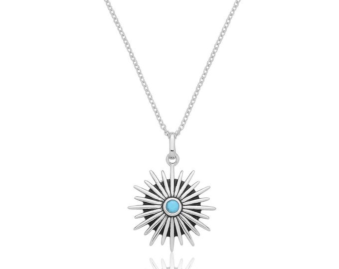 Sterling Silver Turquoise Stone Sunbeam 17.5" Necklace
