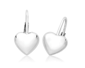 925 Sterling Silver 14x8mm Polished Heart Hinged Clicker Hoop Earrings - Rhodium Plated