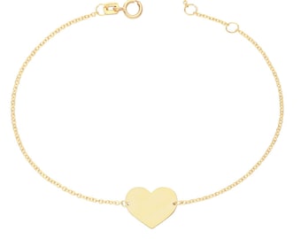 9ct Yellow Gold Heart Tag 7" Lightweight ID Bracelet - Real 9K Gold Hallmarked