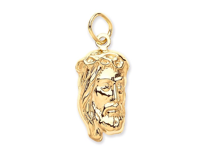 9ct Yellow Gold Small 1.5cm Jesus Head Pendant Hallmarked - Real 9K Gold