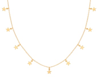 Contemporary Interstellar Nine Star Drop Charm 16"-18" Necklace Yellow Gold Plated Silver