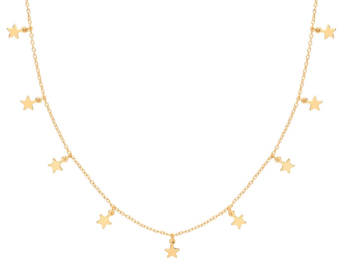 Contemporary Interstellar Nine Star Drop Charm 16"-18" Necklace Yellow Gold Plated Silver