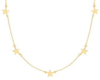 Five Star Constellation Charm Link Chain 16"-18" Necklace Yellow Gold Plated Silver