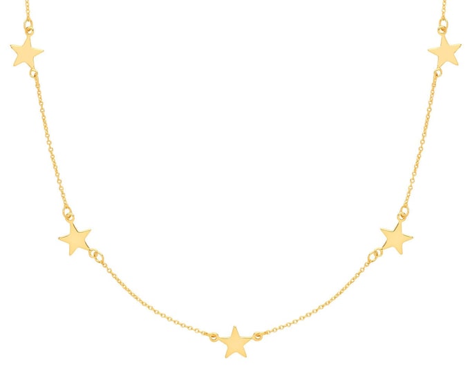 Five Star Constellation Charm Link Chain 16"-18" Necklace Yellow Gold Plated Silver