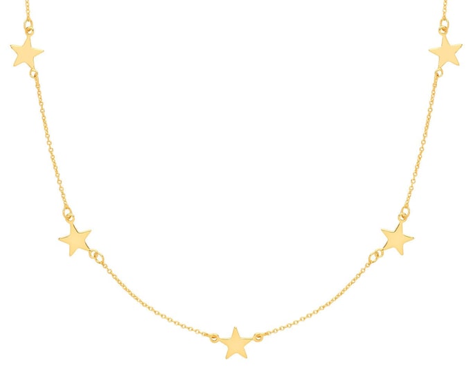 Five Star Constellation Charm Link Chain 16"-18" Necklace Yellow Gold Plated Silver