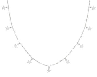 Contemporary Interstellar Nine Star Drop Charm 16"-18" Necklace Rhodium Plated Silver