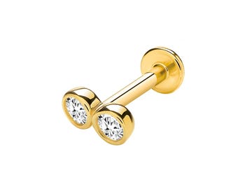 SINGLE 9K Gold 2 Stone Bezel Set Cz Cartilage on 6mm Labret Bar