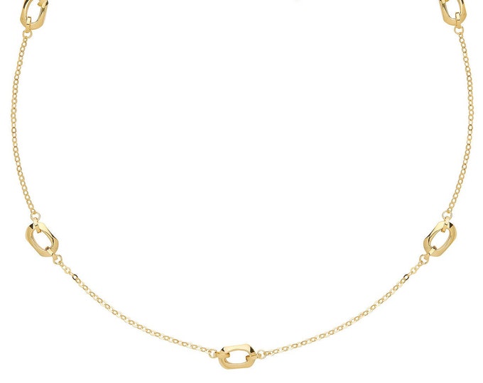 9ct Yellow Gold Hexagonal Charm Link 18" Necklace - Solid 9K Gold