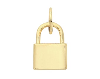 9ct Yellow Solid Gold 11x7mm Padlock Charm Pendant - Real 9K Gold