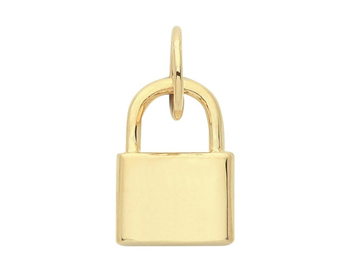 9ct Yellow Solid Gold 11x7mm Padlock Charm Pendant - Real 9K Gold