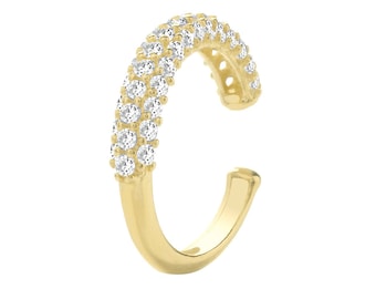9ct Yellow Gold Half Pave Set Cz 10mm Cartilage Cuff Single Hoop Earring - Real 9K Gold