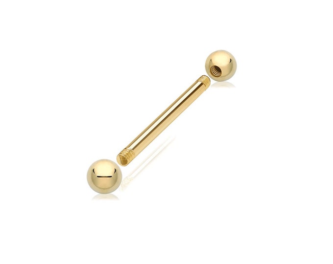 SINGLE 9ct Yellow Gold Barbell Stud Screw Back Earring 1.2mm Bar Thickness - Solid 9K Gold