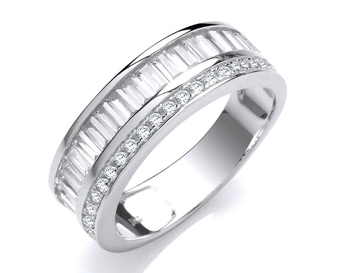 925 Sterling Silver Channel Set Half Eternity Baguette Cut Cz Ring