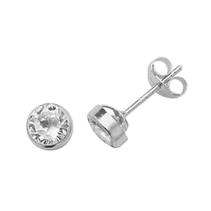9ct White Gold Bezel Rub-over Set Cz Solitaire Stud Earrings 3mm 4mm 5mm - Real 9K Gold