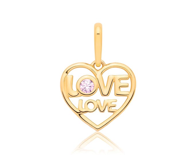 9K Gold 10mm Pink Cz Love Heart Charm Pendant
