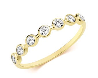 Ladies 9ct Yellow Gold Bezel Set Cz Eternity Ring Hallmarked 375 - Solid 9K Gold