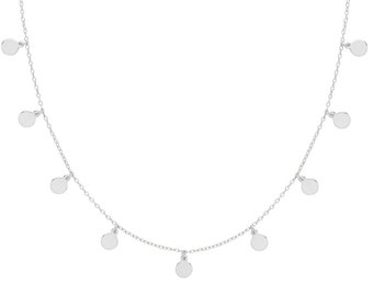 Boho Gypsy Mini Disc Charm 16"-18" Necklace Rhodium Plated 925 Silver