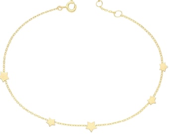 9ct Yellow Gold Cut Out Stars 7.25" Lightweight Bracelet - Real 9K Gold Hallmarked