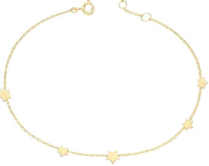 9ct Yellow Gold Cut Out Stars 7.25" Lightweight Bracelet - Real 9K Gold Hallmarked