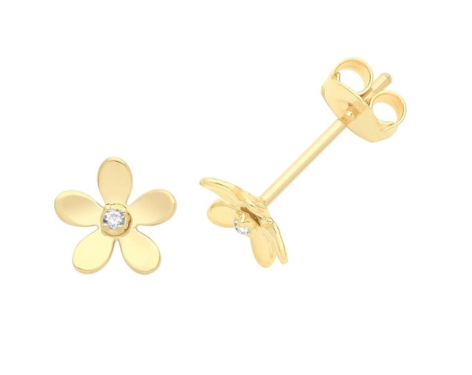 9ct Yellow Gold 6mm Daisy Cz Flower Stud Earrings - Real 9K Gold