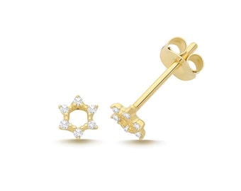 Small 9ct Yellow Gold Cz 4.6mm Star of David Stud Earrings - Real 9K Gold