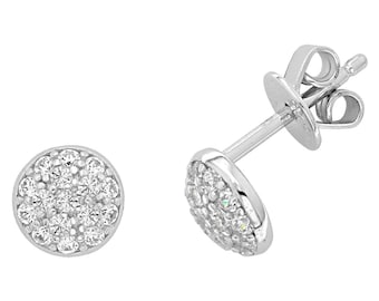 925 Sterling Silver 6mm Pave Cz Domed Button Stud Earrings
