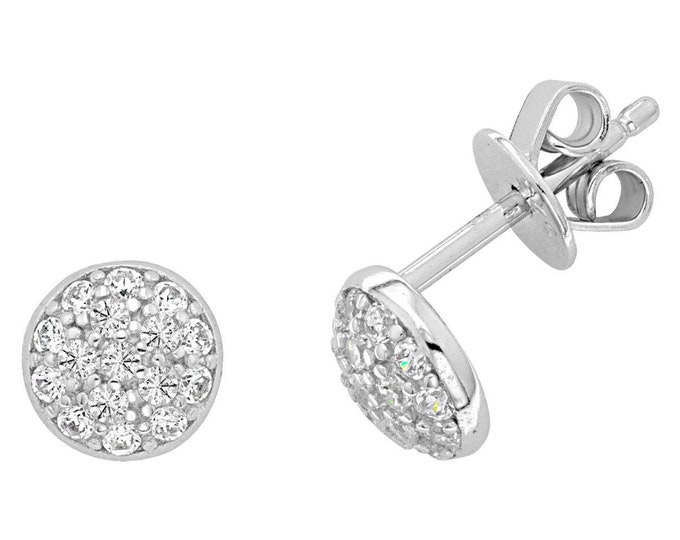 925 Sterling Silver 6mm Pave Cz Domed Button Stud Earrings