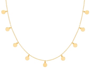 Boho Gypsy Mini Disc Charm 16"-18" Necklace Yellow Gold Plated 925 Silver