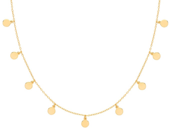Boho Gypsy Mini Disc Charm 16"-18" Necklace Yellow Gold Plated 925 Silver