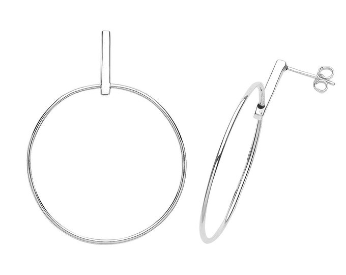 Contemporary 925 Sterling Silver 35mm Hoop Drop Earrings