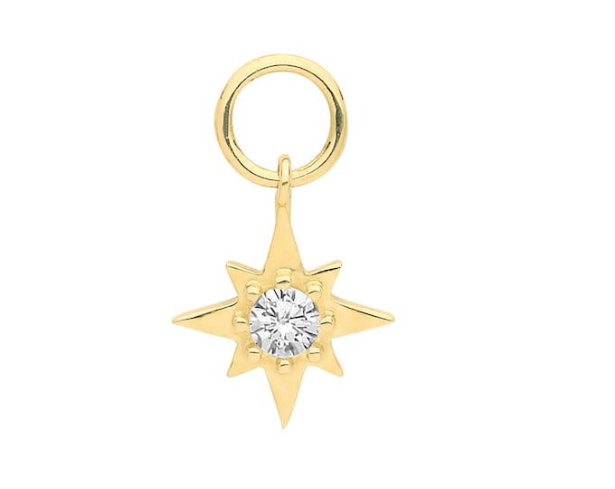 Single 9ct Yellow Gold 6mm Cz Eight Point Star Earring Charm - Hoop NOT included