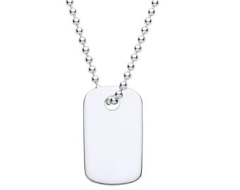 925 Sterling Silver 22x13mm Plain Polished Dog Tag 20" Necklace