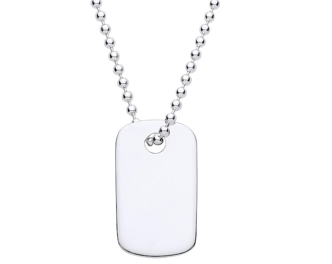 925 Sterling Silver 22x13mm Plain Polished Dog Tag 20" Necklace